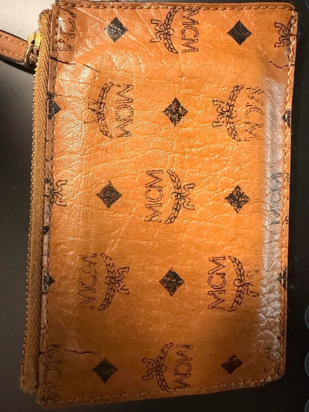 MCM Cognac/Tan Logo Zip Wallet
